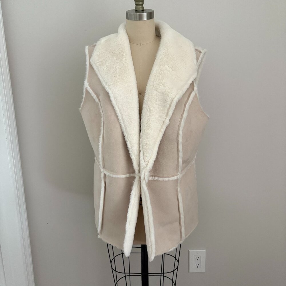 Chico's Faux Suede Vest Women's Beige Open Front Soft Lining Boho Chic Sz 3 (XL)